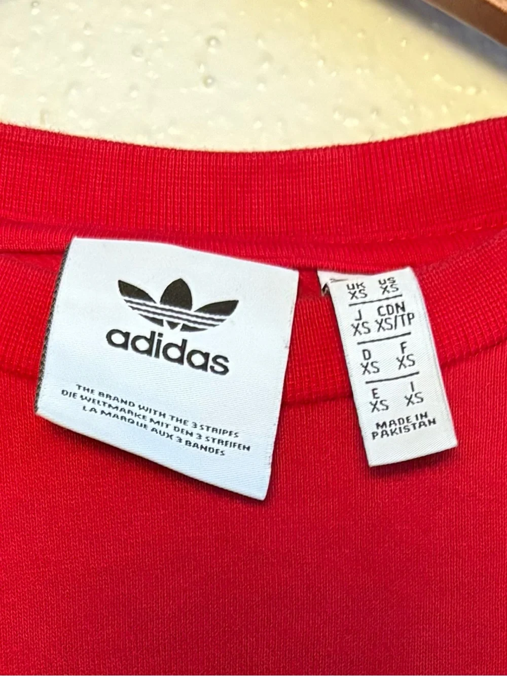 adidas XS Red Crewneck Sweatshirt with White Shoulder Stripes